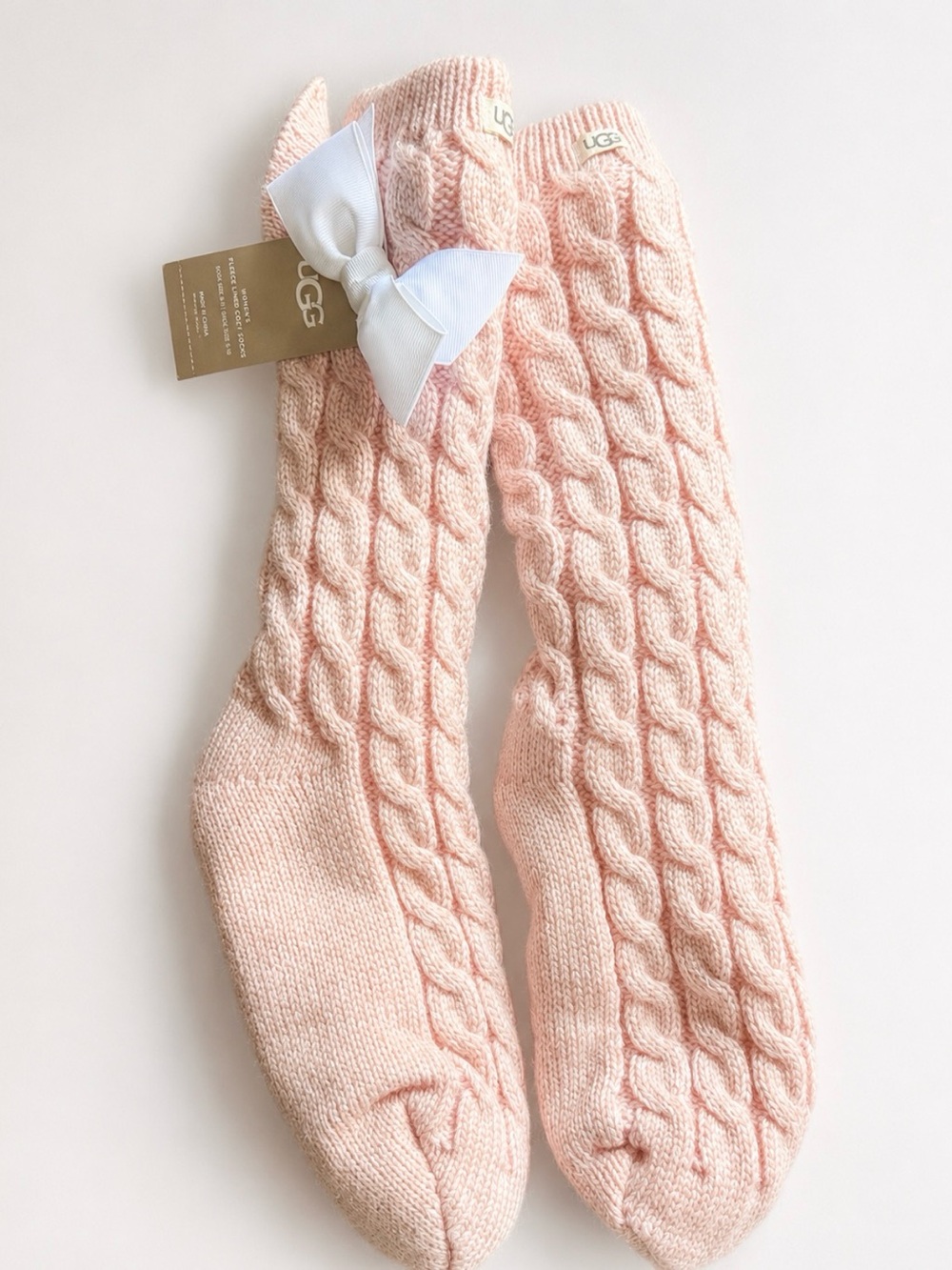 UGG women Pink Cable Knit Crew Socks